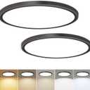 Hunhun 2 Pack 3200lm LED Flush Mount Ceiling Light 28W 12 Inch 5CCT Adjustable Super Slim 0.87 inch Round Ceiling Lamp for Bedroom, Living Room, Kitchen, Laundry - Black