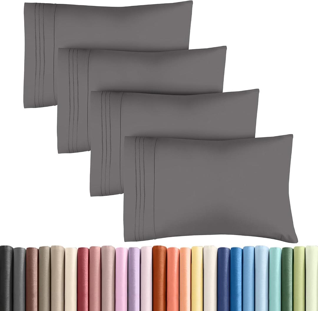 King Pillow Cases Set of 4 - Ultra Soft Hotel Quality Pillowcase Covers - Comfy, Cozy & Wrinkle Free - Shrinkage, Stain & Fade Resistant - Machine Washable Pillow Protectors - 4 Piece Set - Dark Grey