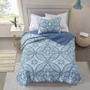 Comfort Spaces Reversible Quilt Set-Vermicelli Stitching Design All Season, Lightweight, Coverlet Bedspread Bedding, Matching Shams, Twin/Twin XL (66 in x 90 in), Gloria Damask Aqua 2 Piece