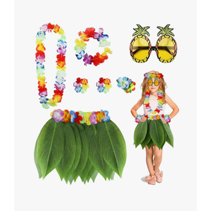 PHOGARY 7 Pack Hawaiian Flower Leaf Hula Skirt Costume Accessory Kit for Hawaii Luau Party