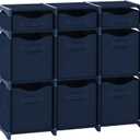 9 Cube Storage Organizer With Bins Included - Closet Storage With 9 Storage Bins - Easy To Assemble Storage Unit With Drawers - Closet Organization For Clothes, Bedroom, Nursery, & Toys (Navy)