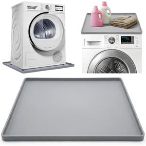 27x27 Inch Washing Machine Mat with Raised Edge for Under Washing Machine or Dryer  Non-Slip Soft Floor Mat to Catch Spills, Foldable Laundry Room Pad, Gray