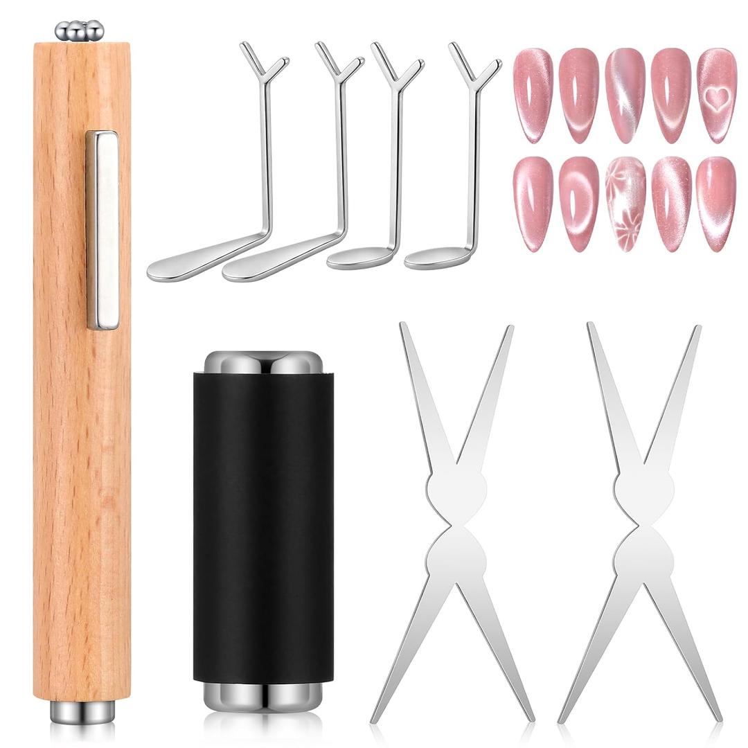 8 Pcs Cat Eye Magnet Set, Multi-Function Cat Eye Nail Magnet Tool Scissor-shaped Nail Magnet Tool for French Tip Home Salon Studio DIY