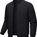 Men's Spring Autumn Winter Thin Loose-fitting Long-sleeved Pocket Zipper Jacket Top Casual Sporty Outing Coat (Large, Black)