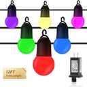 Outdoor String Light, 12FT Milky White LED 6 Colors Terrace Light Commercial Grade Waterproof with 12 Anti-Drop Bulbs for Fenced Garden House Party Tree Decoration