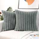 Faylapa Pack of 2 Decorative Throw Pillow Covers Faux Fur Plush Pillowcases Soft Fluffy Striped 18x18 Inch Pillow Cases for Couch Sofa Living Room Car Home Decoration (Grey)(Cover Only)
