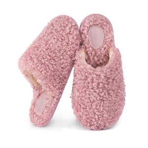 Snug Leaves Women's Scuff Slippers Furry Cute Curly Faux Wool Slip-on Indoor Memory Foam House Shoes, Size 9-10