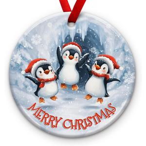 2 x Penguin Celebrate Christmas Ornament 2025  Funny Penguin Family Ornament, Snowflake Winter Holiday Tree Decoration  Xmas Tree Hanging Decor, Mery Ideas for Family, Friends