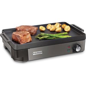 Hamilton Beach Professional Cast Iron Indoor Electric Grill & Griddle, 10" x 16" Preseasoned Cooking Surface, Adjustable Temperature up to 450 F, Black (38560)