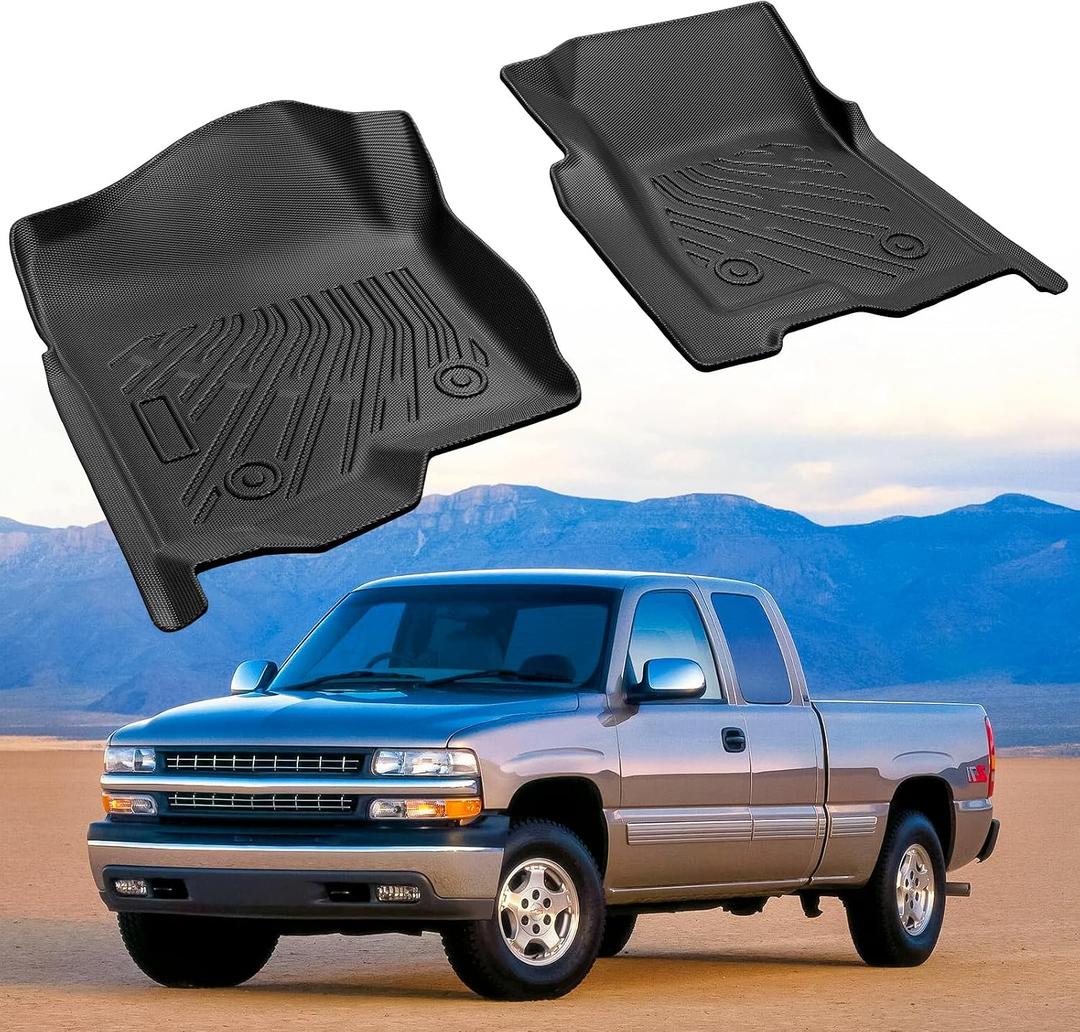 1999-2006 Only Crew Cab/Extended Cab All Weather Floor Mats for Chevy Silverado for GMC Sierra 1500/2500/3500 | Front Row Car Liner for Tahoe/Yukon/Suburban/Yukon XL Not Regula/Standard/Single Cab