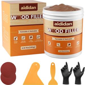 Wood Filler, Wood Repair Kit,16 Ounce Paintable & Stainable Wood Putty Filler, Wood Scratch Cracks Holes Repair Furniture, Exterior Wood Filler Water Resistant, Wood Putty,16oz, Walnut