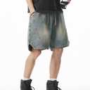 Men's Y2K Baggy Denim Shorts Loose Fit Vintage Harajuku Casual Jorts 2026 Summer Elastic Waist Alt Emo Streetwear (L)