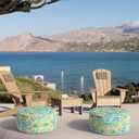 Inflatable Ottoman Stool D21 xH9 for Outdoor/Indoor Use, Water Repellent Patio Foot Rest Stool with Portable Handle,Round Pouf Ottoman Suitable for Garden,Deck and Camping - Damask Green