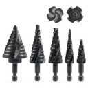 ZELCAN Step Drill Bit Set, 5PCS Four Spiral Flute Step Bits for Metal, 50 Sizes Titanium-Coated HSS Drill Bits with 1/4" Hex Shank for Stainless Steel Aluminum Wood Plastic