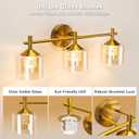 3 Light Gold Bathroom Vanity Light Over Mirror | 3 Color Mode, Warm/Natural/Cold, Modern, Amber Glass, Brass, IP44, for Makeup/Shaving/Bedroom/Living Room, Bulb Included, 5W