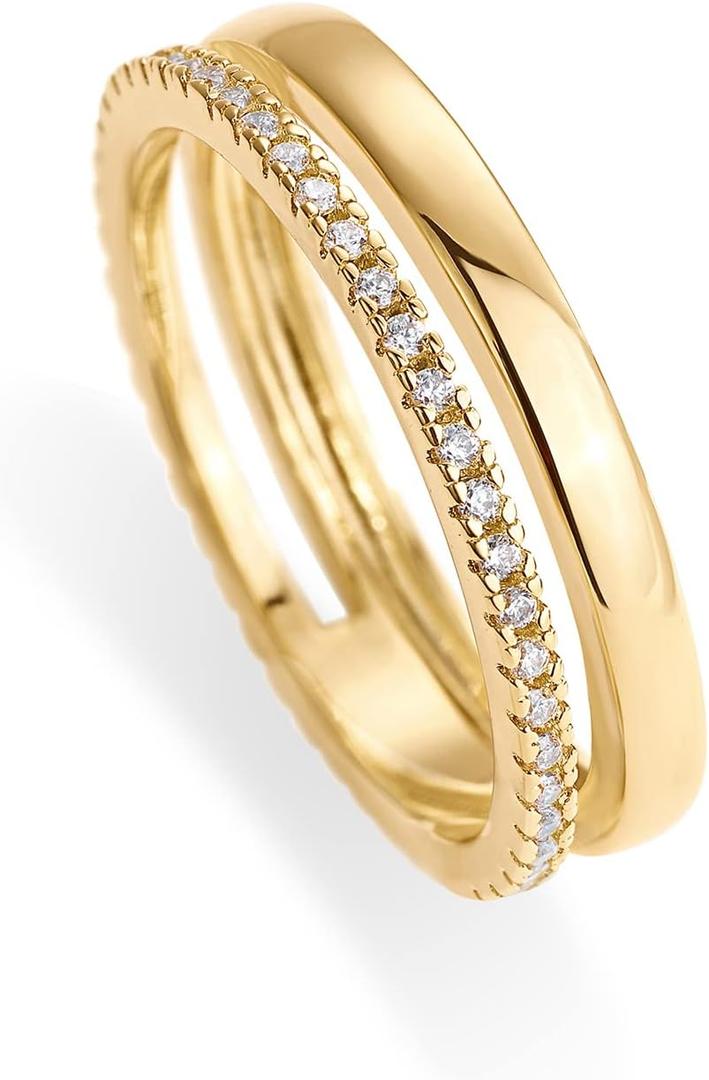 PAVOI 18K Gold Plated Cubic Zirconia Dual Stacking Rings for Women | Gold Eternity Band for Women | Thumb Ring