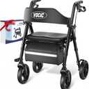 Walkers for Seniors, Z21 Rollator Walker with Seat Supports 350lb, 8" Big Wheels for All Terrain, Ergonomic Arc Seat & 6" Ultra Backrest Foldable Walker, Dual Height Adjustment, Lightweight 2025 (Black)