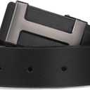 Aurolran Men&Womens Leather Dress Belt Business Automatic Buckle Belt Color-Black Silver Gold (47 inches Length Adjustable)