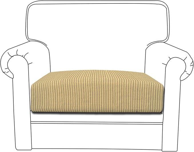 Easy-Going Stretch Cushion Cover Sofa Cushion Furniture Protector Sofa Seat Sofa slipcover Sofa Cover Soft Flexibility with Elastic Bottom(Chair Cushion,Beige) (Small)