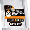 10' x 20' Clear Vinyl Tarp - Fire Retardant 20 Mil Super Heavy Duty Transparent Waterproof PVC Tarpaulin with Brass Grommets - for Patio Enclosure, Temporary Wall, Multipurpose - by Xpose Safety