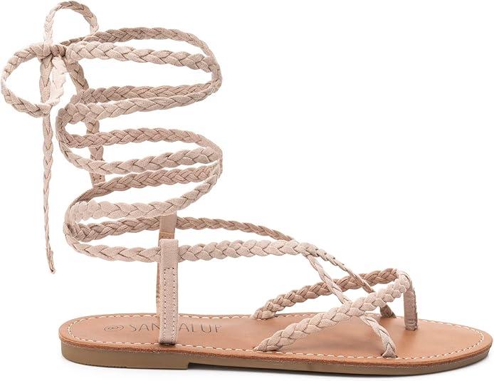 SANDALUP Women Braided Tie up Sandals 8,5
