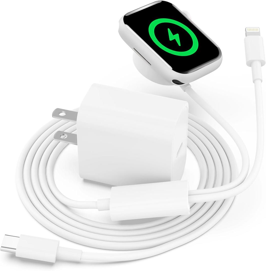 UpgradedMFi Certified Apple Watch Charger Fast Charging Magnetic iWatch Charger with 6FT USB-C to Lightning Cable & 20W USB C Charger Block for iWatch Series Ultra/9/8/7/6/5 & iPhone 14/13/12/11