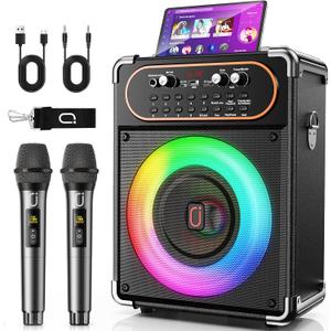 HWWR Karaoke Machine with 2 Wireless 2.4G 0-Delay Microphones for Adults,Portable Bluetooth 5.3 Speaker with Echo Adjustment and Deep Bass,Supports TWS/TV/Guitar for Family Party,Backyard BBQ(2 Mics)