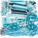 400 Pcs Teal Ribbons Sexual Assault Awareness Items Bulk Teal Ribbon Awareness Supplies Silicone Bracelets Lapel Pins Button Rugby Pins Tattoo Stickers Cutouts for Charity Fundraise Party Favor