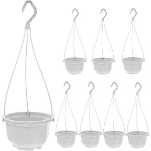 Hanging Plastic Planter Pot with Hook, 8Pcs Small Flower Pots Baskets for Outdoor Indoor Garden Plants, Octagonal Nursery Planter Holder for Outdoor Indoor Plant Garden Balcony Patio (White, 6.7Inch)