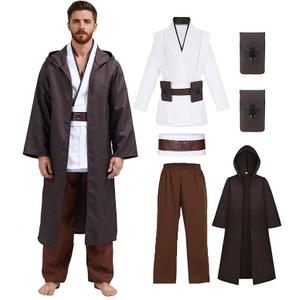 Adult Jedi Costume Men Cosplay Anakin Skywalker Obi Wan Kenobi Halloween Costumes Tunic Hooded Robe Knight Cosplay Outfit with Waist Bag RK016-XL, XL