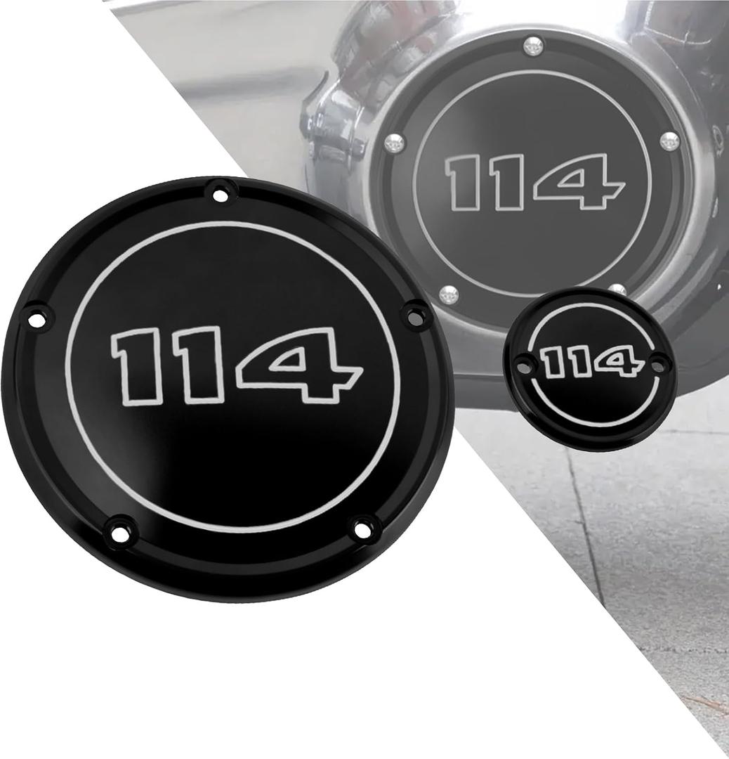 HDBUBALUS Motorcycle CNC 5 Holes Derby Cover Timer Timing Cover for Harley Softail 114 117 Street Bob Fat Bob Low Rider Fat Boy Heritage Classic Breakout (Black w/White Number)