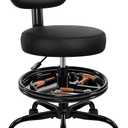 Shop Stool with Wheels for Garage, Mechanics Rolling Chair with Backrest, Adjustable Height Heavy Duty Garage Stool with Footrest and Storage Tray, Swivel Task Chair for Workshop Kitchen Salon (Black)