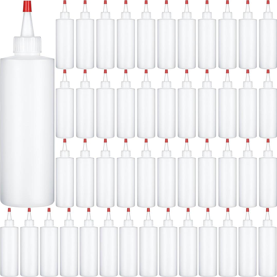 Jinei 60 Pack 8 oz Plastic Squeeze Bottles Clear Condiment Squeeze Bottles with Red Tip Cap Kitchen Empty Squirt Container Leak Proof for Arts Crafts
