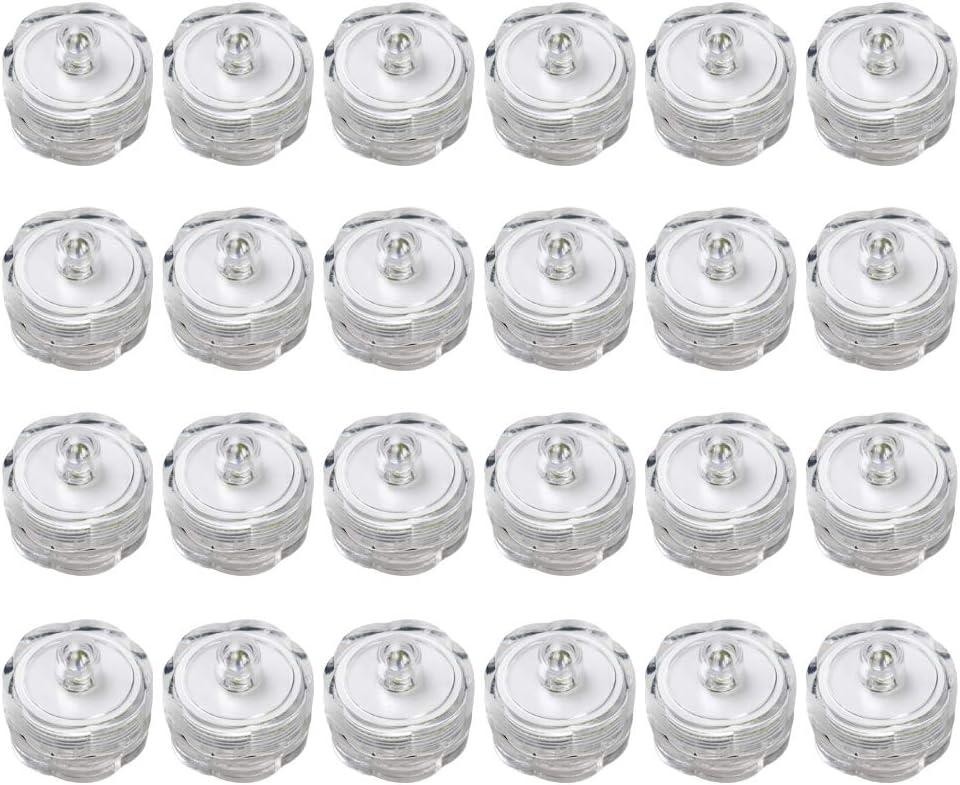 Submersible Waterproof Wedding Underwater Tea Light Sub LED Light for Decoration Wedding Party Bar etc.White (Pack of 24)