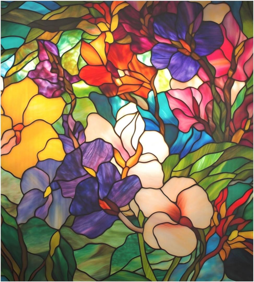 Dishwasher Cover Magnet Stained Glass Floral Print, Dish Washer Cover for Kitchen Decor, Easily Trimmable Dishwasher Sticker Refrigerator Magnetic Cover 23×26 in