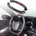 Steering Wheel Cover Trim Compatible with Chevrolet Corvette C8 2020-2025 100% Real Carbon Fiber 4PCS,Steering Wheel Circle Round Cover,Interior Protection Accessories (Black Carbon-Red)