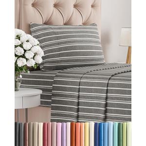 Twin Size 3 Piece Sheet Set - Comfy Breathable & Cooling Sheets - Hotel Luxury Bed Sheets for Women & Men - Deep Pockets, Easy-Fit, Soft and Wrinkle Free Sheets - Grey Stripes Oeko-Tex Bed Sheet Set