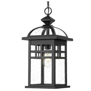 Emliviar 20 Inch Outdoor Pendant Light for Porch, Outdoor Chandelier for Porch, Die-Cast Aluminum with Seeded Glass, Black Finish, DE281H-M BK