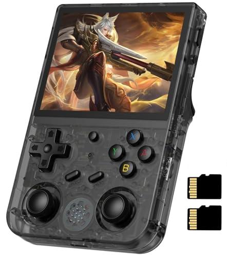 Anbernic RG353V Retro Handheld Game Console , Dual OS Android 11 and Linux System Support 5G WiFi 4.2 Bluetooth Moonlight Streaming TV Output 64G SD Card 4452 Games (RG353V-Transparent Black)