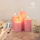 LUSHABOR Flameless Candles, 4 Pack Battery Operated Candles with Remote, Real Wax LED Fake Candles with Timer Flickering for Christmas Wedding Home Party D3 H 5" 6" 7" 9" Pink