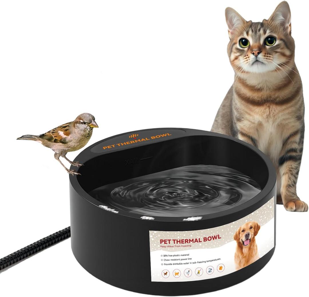PETLESO Outdoor Heated Water Bowl for Dogs Cats, 2.2L Winter Heating Dog Water Bowl Smart Thermal for Outdoor Chickens Rabbits Birds, Black, Winter Clearance 2026, Limited Stock