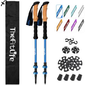 TheFitLife Trekking Poles - Lightweight 7075 Aluminum Hiking Sticks with Cork Grips, Adjustable Telescopic Design, Metal Flip Lock for Men & Women - Perfect for Hiking, Walking, Camping & Backpacking