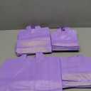 Weewooday 100 Pcs Frosted Plastic Gift Bags with Handles for Small Business Clear Shopping Bags with Cardboard Bottom,4 Sizes (Purple)