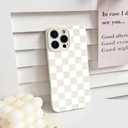 NITITOP Compatible with iPhone 16 Pro Max Case Cute Aesthetic Checkerboard Checkered Pattern for Women Girl Trendy Slim Fit TPU Silicone Shockproof Full Camera Protection Cover - White