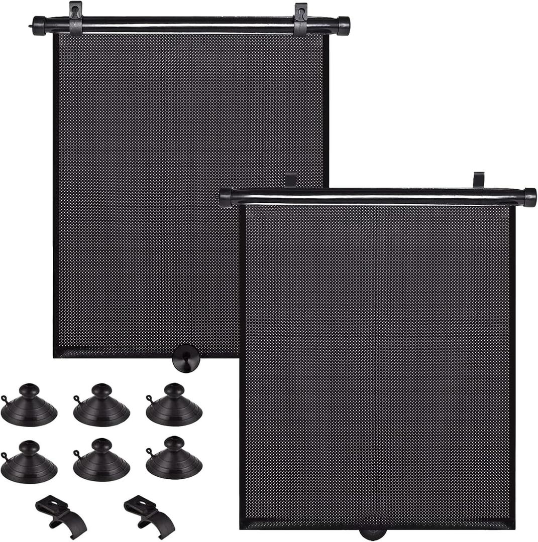 2 Pack Large Car Side Window Sun Shade for Baby, Retractable Roller Car Window Shades UV Protection, Clip-On Sunshade for SUV Truck Rear Side Window, 18" x 20" Vehicle Sun Protection Shade