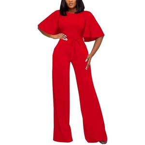 BessCops Womens Loose Short Sleeve Belted Wide Leg Pant Romper Jumpsuit Casual Business One Piece Outfits. Size S