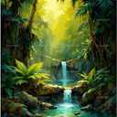 Rainforest Paint by Numbers Kit for Adults - DIY Jungle Waterfall and Tropical Plants Painting on Canvas 16x20 Inches, Acrylic Paint Set, Suitable for Beginners, Art for Home Decoration or Gifts