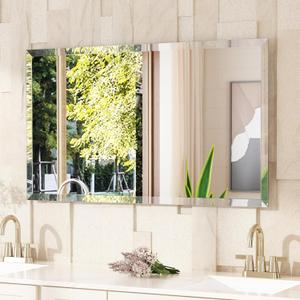 VocalStar Frameless Bathroom Mirror, 48" x 28" Rectangle Wall Mirror with Beveled Edge, Modern Decorative Vanity Mirrored for Living Room, Entryway, Bedroom | 1/4-Inch Shatterproof Glass