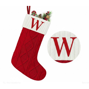 Senneny Christmas Stockings with Initials, 20 Large Embroidered Monogram Knitted Stockings for Family, Kids, Xmas Holiday Party Gifts & Decoration for Fireplace, Letter W