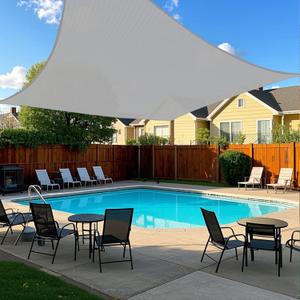 Rectangle Sun Shade Sail 8' x 8' for Patio Backyard Permeable Canopy Awning Sail Shade Cloth for Lawn Garden Outdoor Activities Light Grey